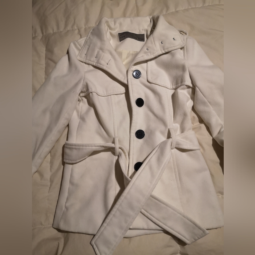 Zara white pea coat, size small, white